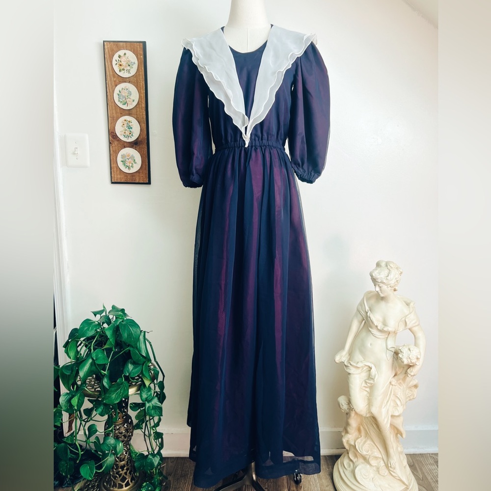1970s Chiffon Sailor Style Formal Maxi Dress - Picture 1 of 8